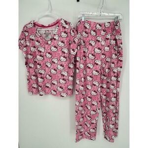 Hello Kitty Sanrio Pink Pajama Set XL 2 Piece Long Sleeve Pants Kawaii Novelty